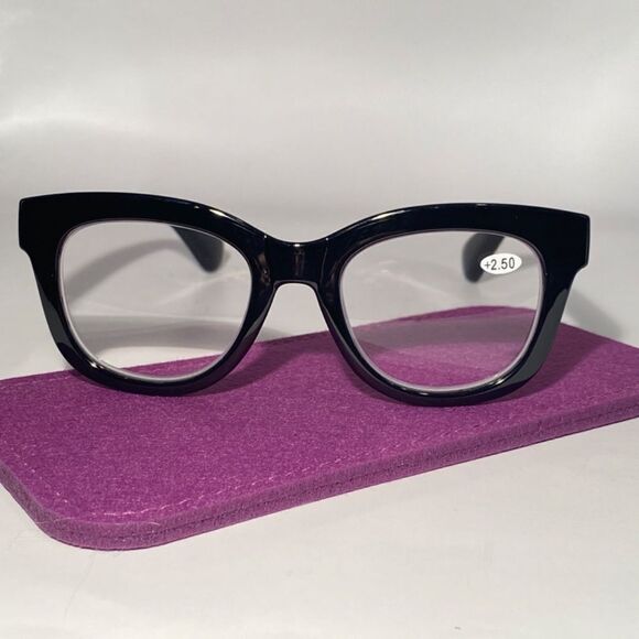 1142 Mona Reading Glasses 2.50 Sq Eyeglasses Black Frames Readers NWT - Picture 2 of 9